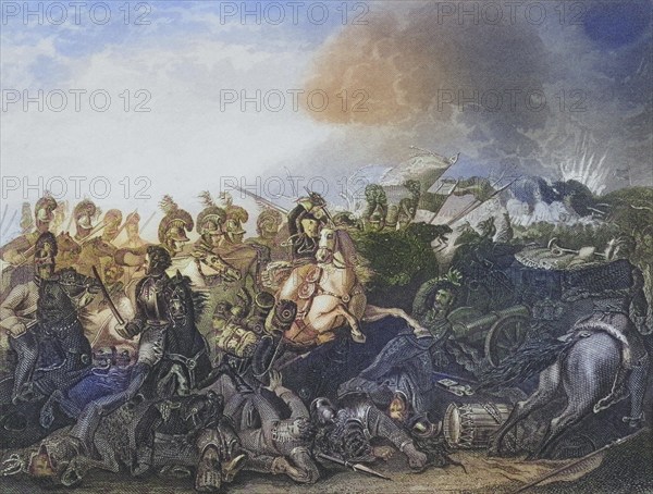 The decisive attack of the Life Guards at the Battle of Waterloo, 18 June 1815, Historical,