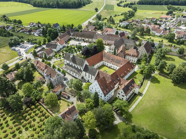 Aerial view of the village of Heiligkreuztal with the cathedral and the former Cistercian nunnery,