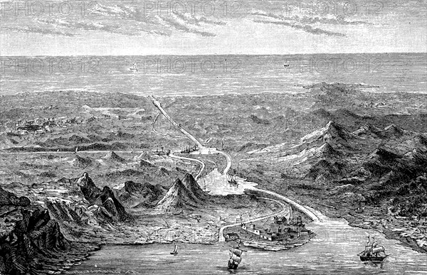 The Suez Canal in Egypt in 1880, Historical, digital reproduction of an original from the 19th