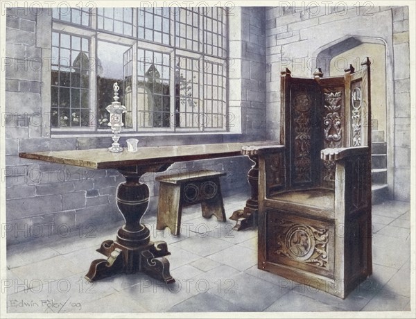 Furniture around the turn of the century 1900, Oak trestle table, 'Mine host's' chair (1910, 1911),