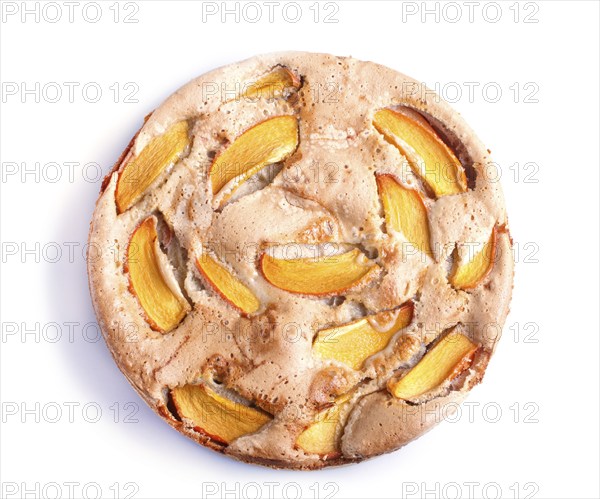 Sweet persimmon pie isolated on white background. top view