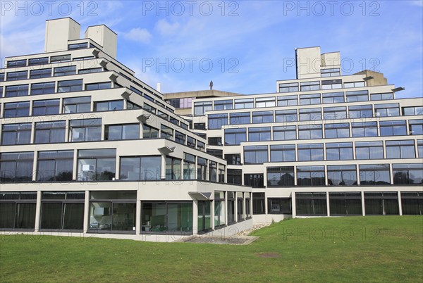 Student accommodation buildings known as Ziggurats, campus of University of East Anglia, Norwich,