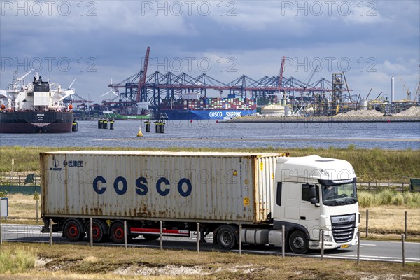 The seaport of Rotterdam, Netherlands, deep-sea port Maasvlakte 2, on a man-made land area off the