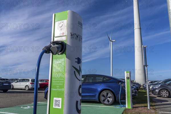 Electric car fast charging station, from the Dutch provider PowerGo, in the ferry harbour of