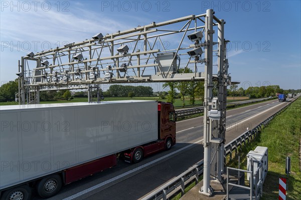 Toll bridge, for collecting motorway tolls, on the A3 motorway near Hamminkeln, Lower Rhine, North