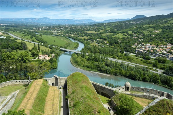 Sisteron. Confluence of the Durance river and the Buech at the foot of the Citadel,