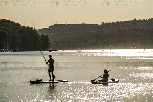 North-eastern part of Lake Baldeney, Stand up paddler, Sup, Essen, North Rhine-Westphalia, Germany,