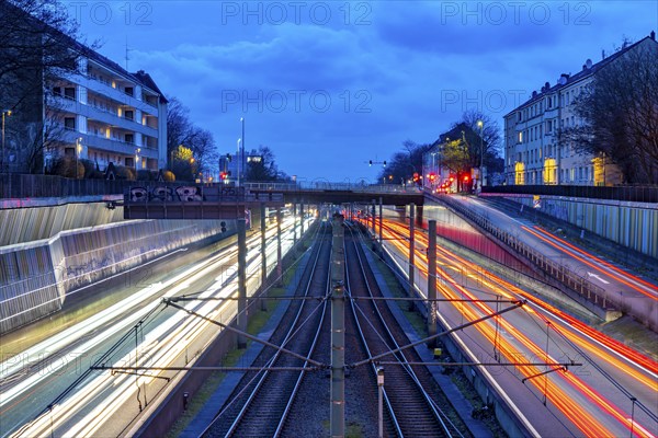 The Hausackerbrücke, inner-city road bridge over the A40 motorway and the U18 light rail line,