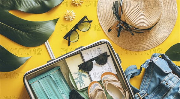 Going on beach vacation and making holiday plans, packing and purchasing tickets for dream