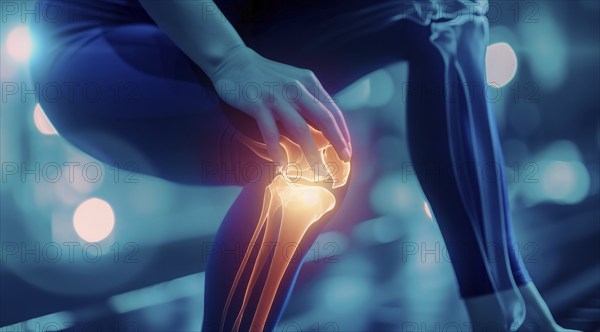 Knee pain and joint inflammation, rheumatism and osteoarthritis concept, AI generated
