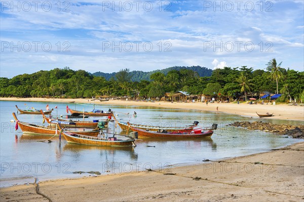 Longtail boats, fishing boats at Klong Khong beach, fishermen, sea, ocean, coast, seascape, coastal