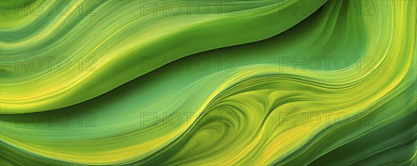 Abstract swirled pattern intertwining gradients of vibrant green and yellow colors, AI generated