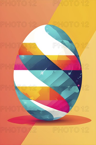 Abstract Easter egg design with geometric patterns, bold colors, and a mix of textures, creating a