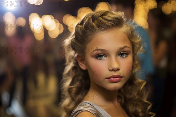Young child girl with makeup for beauty pageant contest. KI generiert, generiert, AI generated