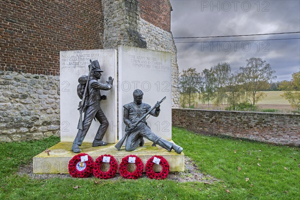 Château d'Hougoumont, fortified farm north gate memorial, defended by British Guards during the