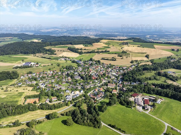 Aerial view of the municipality of Schienen on the Schienerberg mountain range, the Hegauberge