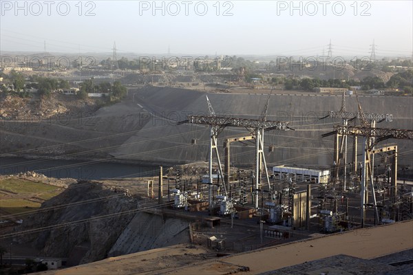 Electricity plant, substation at the new dam near Aswan on the Nile, Africa, Upper Egypt, Egypt,