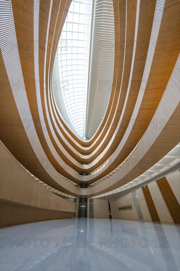 Modern architecture with spiral structure and large glass roof, Zurich, UB- Recht, Switzerland,