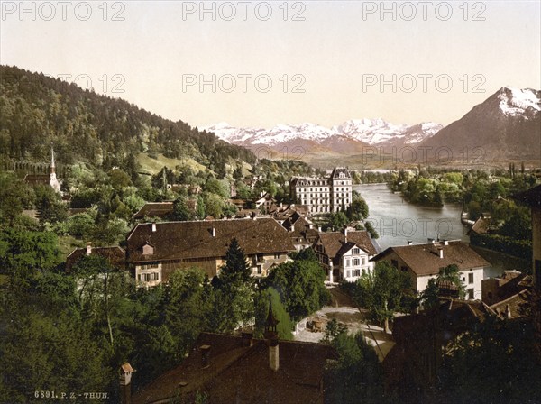 Thun, general view, Bernese Oberland, Switzerland, Historic, digitally restored reproduction from a