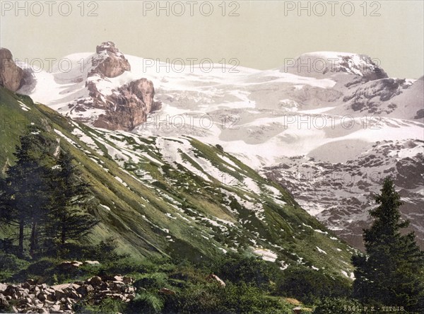 Titlis, Bernese Oberland, Switzerland, Historic, digitally restored reproduction from a 19th