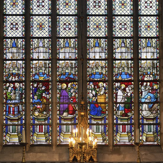 10th century Gothic St. Bavo Cathedral, Stained-Glass window, Ghent, Flanders, Belgium, Europe