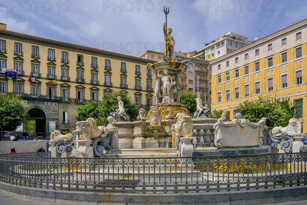 Fountain of Neptune in the Municipio square in the centre, Naples, Gulf of Naples, Campania, Italy,