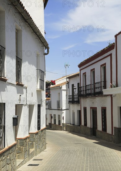 Whitewashed buildings narrow street, Montejaque, Serrania de Ronda, Malaga province, Spain, Europe