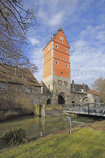 Wörnitz gate with Wörnitz stream, town gate, Dinkelsbühl, Middle Franconia, Franconia, Bavaria,