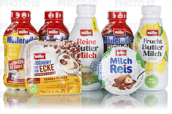 Products of the company Theo Müller such as Buttermilk Müllermich and yoghurt Freisteller