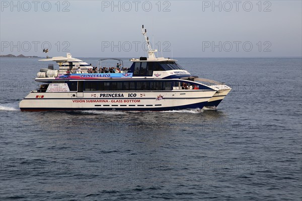 Tourist passenger glass bottom boat 'Princes Ico' at Corralejo, Fuerteventura, Canary Islands,