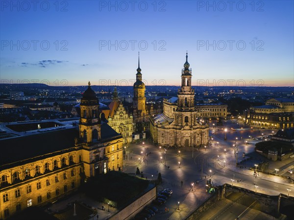 Aerial view of the historical city centre of Dresden, Schlossplatz with Ständehaus, Georgentor,