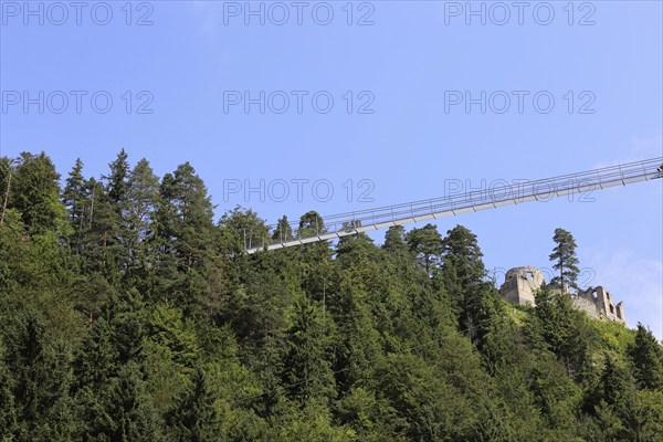 The Highline 179 in Reutte, Tyrol. It is one of the longest pedestrian suspension bridges in the