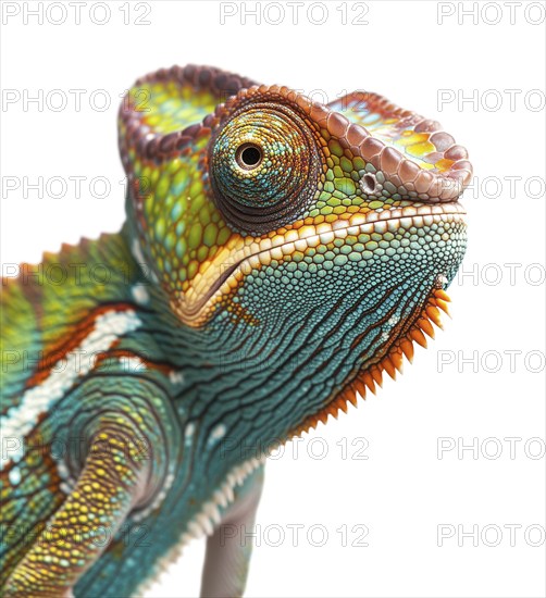 Beautiful chameleon isolated on a white background, AI generated