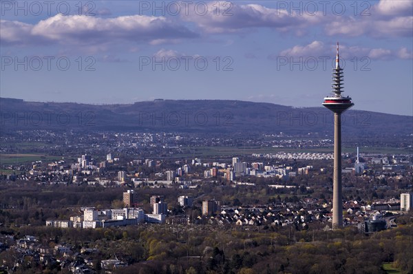 View from the viewing platform of the Maintower to the Europaturm, telecommunications tower,