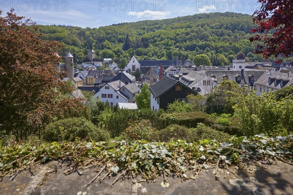 Historic town wall with ivy and town centre of Bad Münstereifel, Eifel, Euskirchen district, North