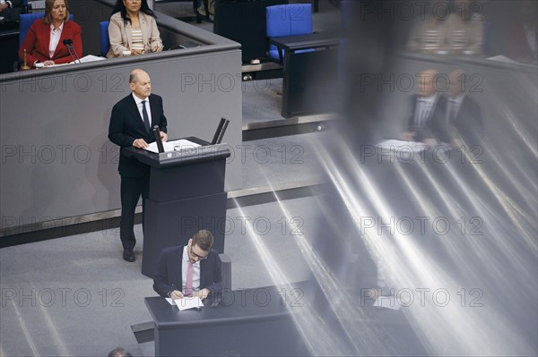 Federal Chancellor Olaf Scholz, (SPD), recorded during a government statement in the German