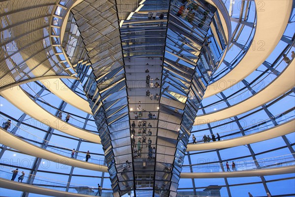 Visitors in the spiral-shaped Reichstag dome, Berlin, 21 May 2014
