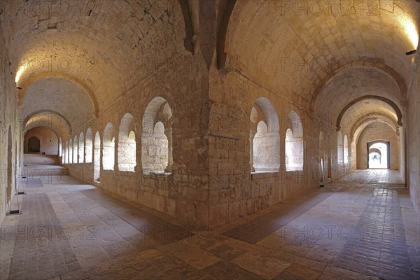 Interior view of the cloister of the Romanesque abbey of Le Thoronet, monastery complex, Cistercian