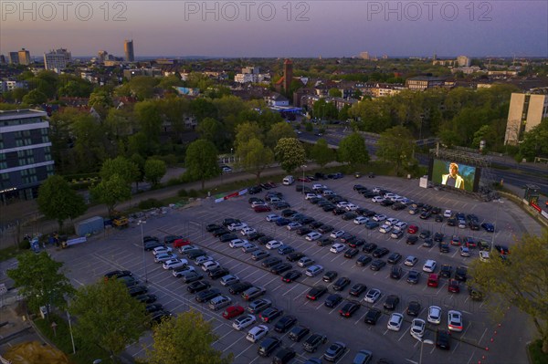Temporary drive-in cinema, in the car park in front of Messe Essen, Grugahalle, large LED screen,