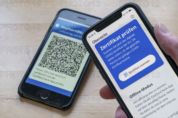 CovPassCheck app, for checking the digital vaccination certificate, on a smartphone, vaccinations