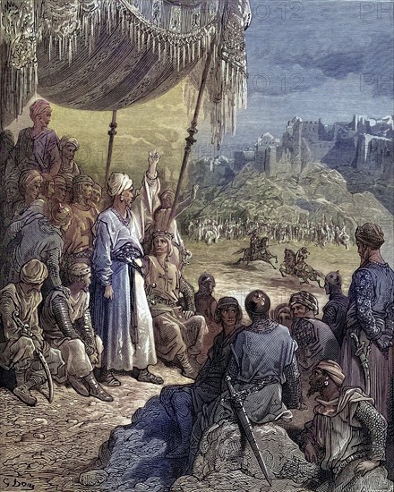 A friendly tournament during the third crusade in 1189, Historical, digitally restored reproduction