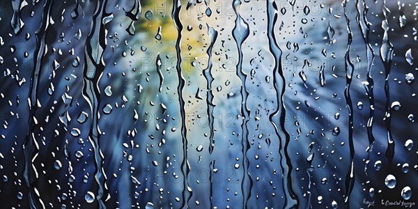 AI generated abstract painting of water droplets adorning a window