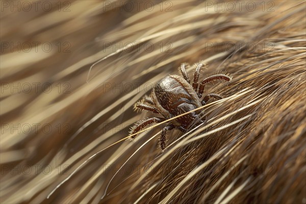 Close up of tick insect in fur. KI generiert, generiert, AI generated