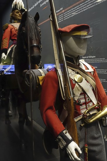 Diorama showing British uniforms in the Waterloo Memorial 1815, battlefield museum about the last
