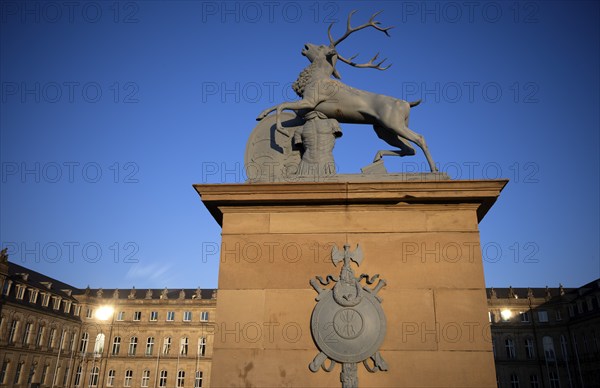 Heraldic stag by Anton von Isopis in front of the main portal and cour d'honneur Neues Schloss,