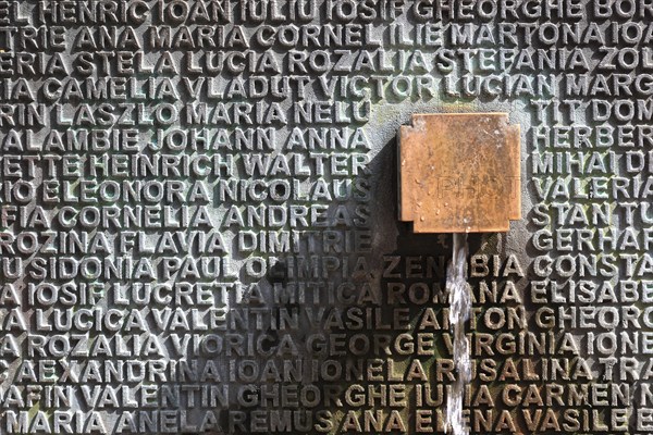 Banat, Timisoara, Timisoara, old town centre, names on a fountain, metal plate with names, Romania,