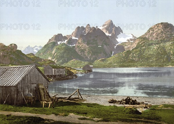 Raftsund, the waterway between Lofoten and Vesteralen, Lofoten, Norway, View from 1885, Historical,