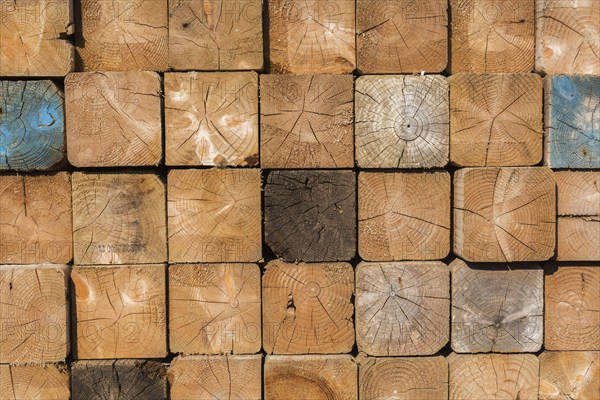 Stacked cut square pieces of lumber, Quebec, Canada, North America