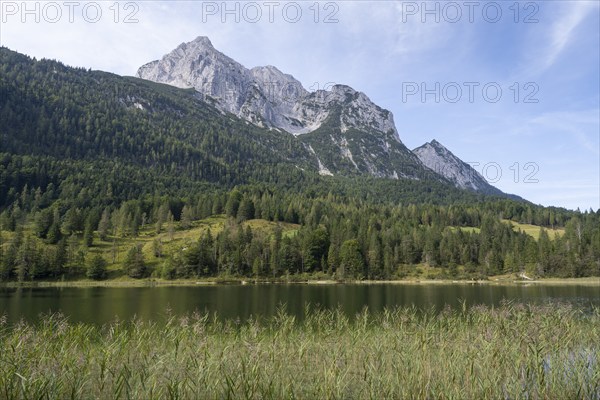 Ferchensee with Wetterstein mountains, Mittenwald, Werdenfelser Land, Alps, Upper Bavaria, Bavaria,