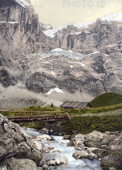 Grosse Scheidegg und Gletscher, Bernese Oberland, Switzerland, Historic, digitally restored